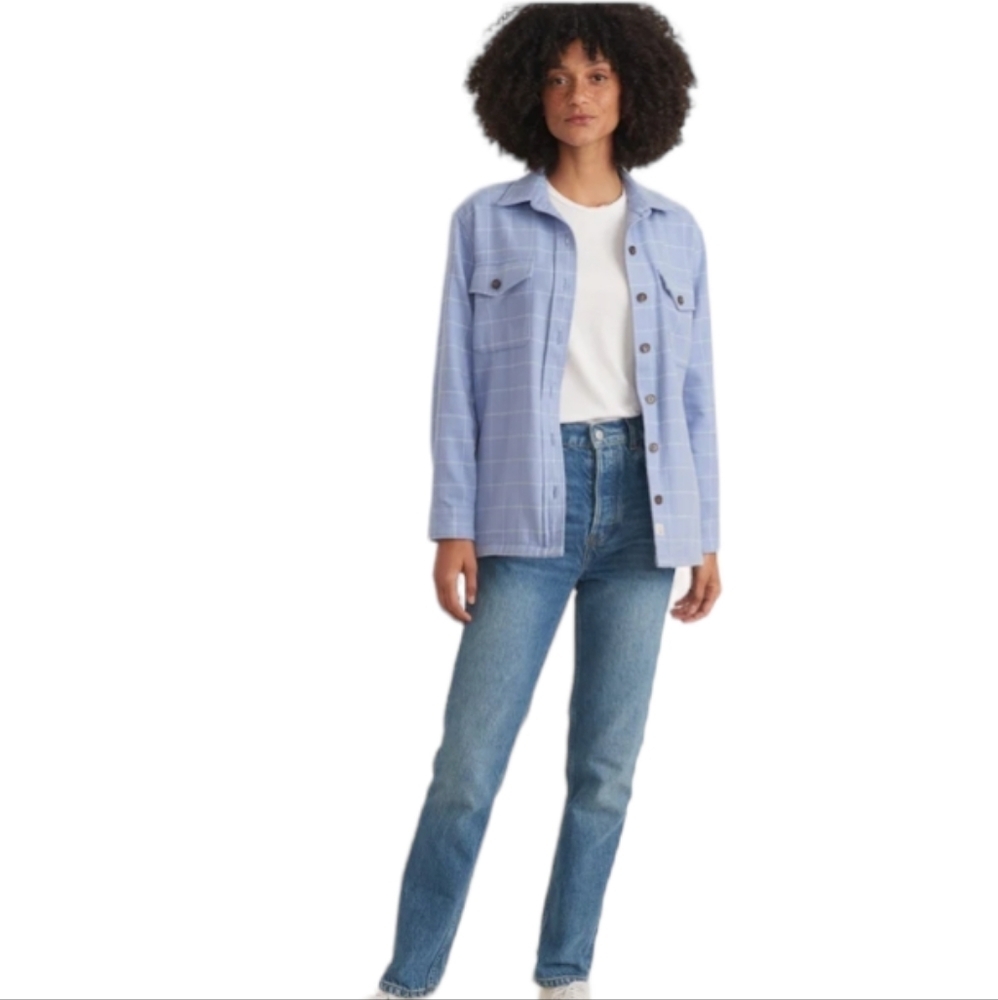 Marine Layer Rylee Shirt Jacket Periwinkle Windowpane Women's Small NWT